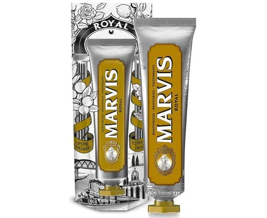 Marvis Royal Limited Edition Toothpaste Зубна паста з ароматом масла італійського лимона, мандарина, екстракту троянди і мускатного горіха, 75 мл, фото 