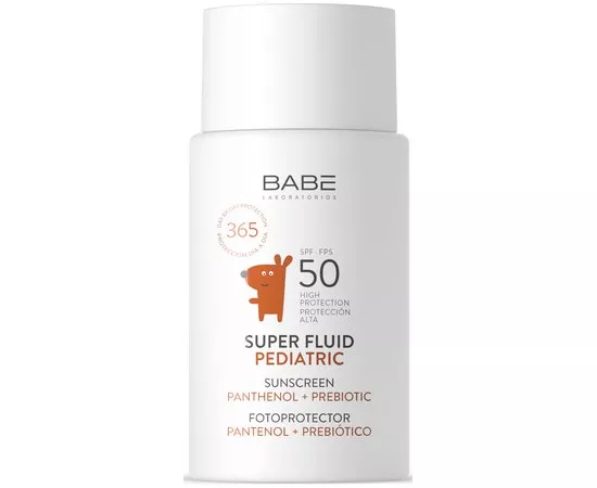 Детский солнцезащитный супер флюид с пантенолом и пребиотиком Babe Laboratorios Pediatric Super Fluid Sunscreen SPF50, 50 ml