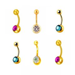 Steel Evolution Banana Mix Сережки для пупка з цирконієвим покриттям і кристалом, 6 шт, фото 