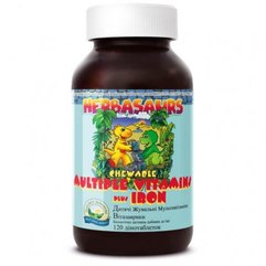 NSP Herbasaurs Вітазаврики жувальні вітаміни із залізом, 120 таблеток по 1173 мг, фото 