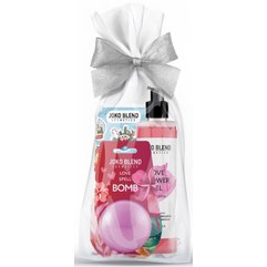 Joko Blend Warm Love Set Подарунковий набір (бомбочка для ванни, гель для душу, стікери), 200 г + 260 мл + 1 шт, фото 