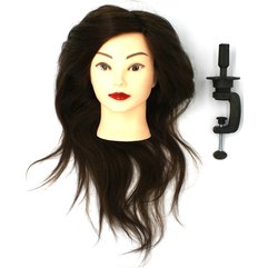 Голова навчальна перукарська з натуральним волоссям шатен 50-55 см + штатив SPL 918 / A-4, фото 