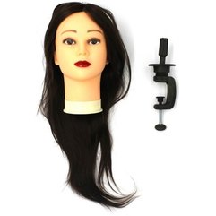 Голова учебная парикмахерская с искусственными волосами шатен 50-55 см + штатив SPL 518/С-4