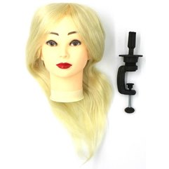 Голова учебная парикмахерская с натуральными волосами блонд 50-55 см + штатив SPL  518/A-613