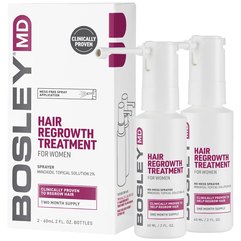 Спрей с миноксидилом 2% для восстановления роста волос у женщин Bosley Hair Regrowth Treatment For Women Minoxidil 2% Topical Solution Sprayer, 2x60 ml