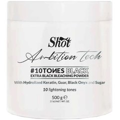 Чорний знебарвлюючий порошок для волосся Shot Ambition Tech 10 Tones Black Bleaching Powder, 500 g, фото 