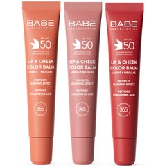 Бальзам-тинт для губ и щек с гиалуроновой кислотой и пептидами Babe Laboratorios Lip & Cheek Color Balm SPF50, 20 ml