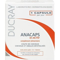 Капсулы для питания и укрепления волос головы и ногтей Ducray Chute De Cheveux Anacaps Tri-Activ, 30 шт