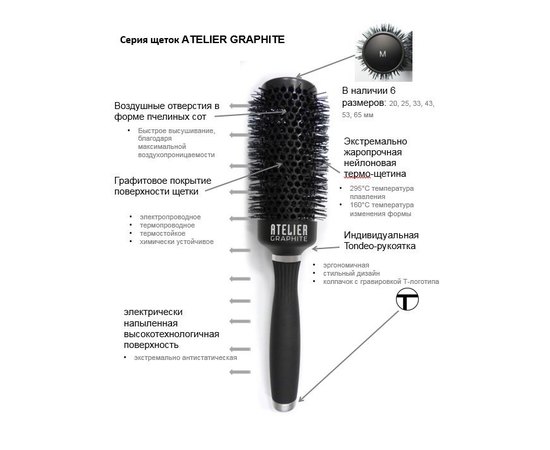 Щетка для волос круглая Tondeo Atelier Graphite, изображение 3
