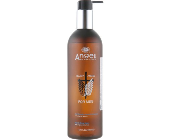Angel Professional Black Angel Hair and Body Wash Чоловічий гель для волосся і тіла з екстрактом перцевої м'яти, 400 мл, фото 