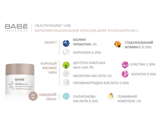 Мультифункциональный крем для очень зрелой кожи Babe Laboratorios Healthy Aging Multi Action Cream For Mature Skin, 50 ml, изображение 5