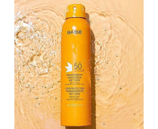 Солнцезащитный спрей с матирующим эффектом SPF50 Babe Laboratorios Transparent Sunscreen Wet Skin, 200 ml, изображение 3