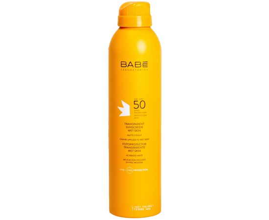 Солнцезащитный спрей с матирующим эффектом SPF50 Babe Laboratorios Transparent Sunscreen Wet Skin, 200 ml