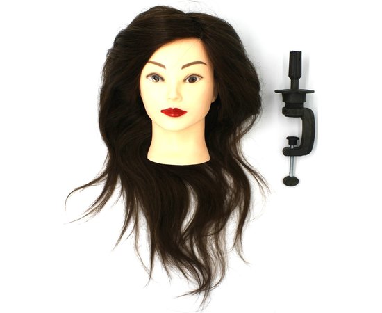 Голова учебная парикмахерская с натуральными волосами шатен 50-55 см + штатив SPL 918/A-4