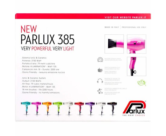 Parlux 385 PowerLight Ceramic Ionic Фен для волосся, 2150 Вт, фото _ab__is.image_number.default