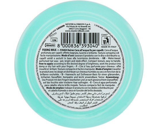 Воск на основе ароматизированной воды Dikson Finish Keiras Water Based Fixing Wax For Hair, 100 ml, изображение 3