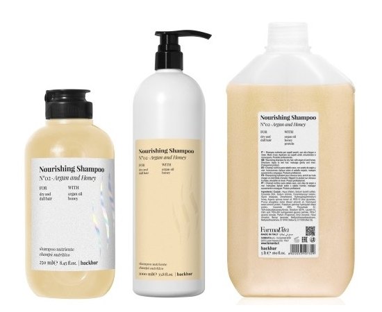 Шампунь для сухих и поврежденных волос Арган и мед FarmaVita Back Bar Nourishing Shampoo  and Honey №02.