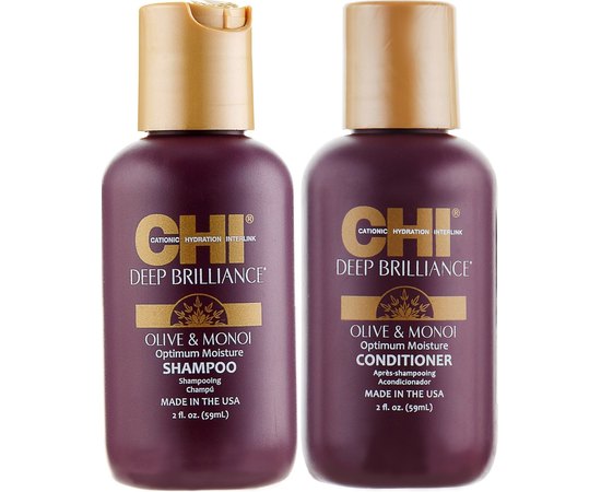 CHI Deep Brilliance Olive & Monoi Дорожній набір для гладкості і блиску волосся, 59 + 59 мл, фото 