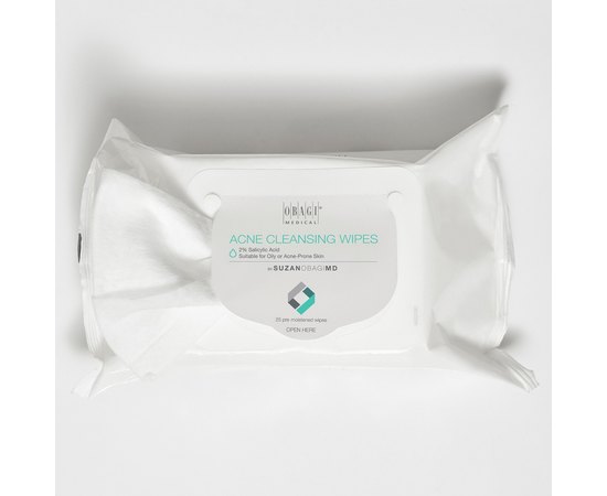 Очищающие салфетки для жирной проблемной кожи с 2% салициловой кислоты Obagi Suzan Acne Cleansing Wipes, 25 шт, изображение 3