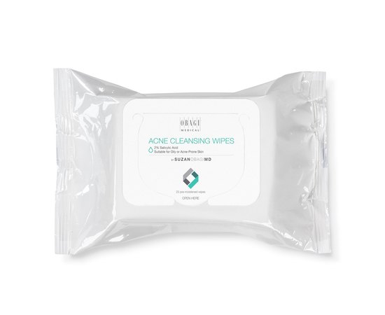 Очищающие салфетки для жирной проблемной кожи с 2% салициловой кислоты Obagi Suzan Acne Cleansing Wipes, 25 шт