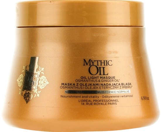 L'Oreal Professionnel Mythic Oil Masque For Normal To Fine Hair Маска для тонких волосся, 200 мл, фото 