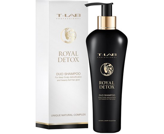 Шампунь для королевской гладкости и абсолютной детоксикации T-LAB Professional Royal Detox Duo Shampoo.
