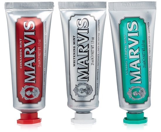 Подарочный набор с зубными пастами 3 вкусов Marvis Toothpaste Travel Flavour Trio Gift, 3x25 ml, изображение 3