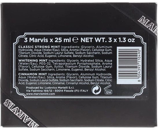 Подарочный набор с зубными пастами 3 вкусов Marvis Toothpaste Travel Flavour Trio Gift, 3x25 ml, изображение 4