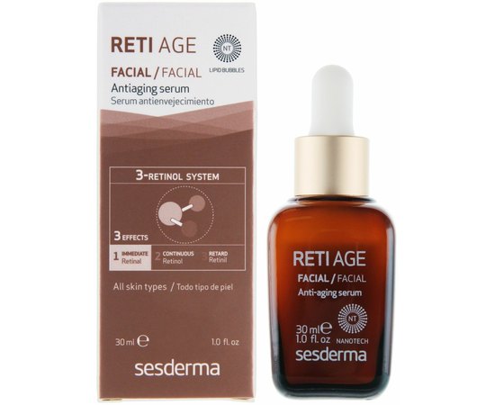 Антивозрастная сыворотка для лица Sesderma Reti-Age Facial Antiaging Serum 3-Retinol System, 30 ml, изображение 3 Антивозрастная сыворотка для лица Sesderma Reti-Age Facial Antiaging Serum 3-Retinol System, 30 ml, изображение 3