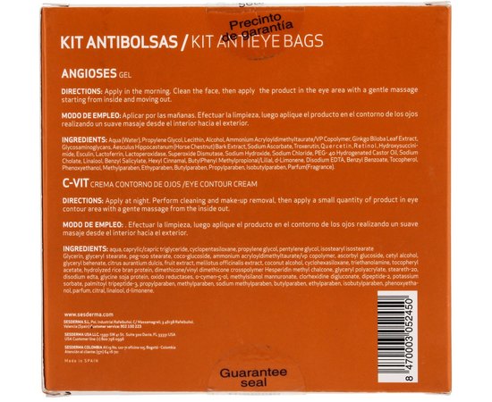 Набор от мешков под глазами Sesderma Kit Anti Eye Bags (Angioses gel eye contour +  С – VIT Eye contour Cream), 2x15 ml, изображение 3