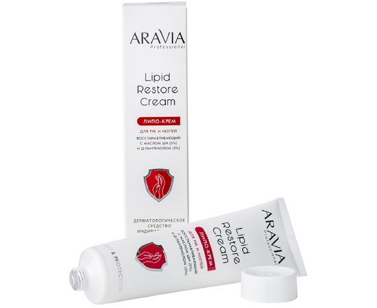 Ліпо-крем для рук і нігтів відновлюючий з олією ши та д-пантенолом Aravia Professional Lipid Restore Cream, 100 ml, фото 