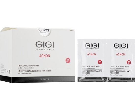 Gigi Acnon Triple Acid Wipes Вологі спонжі з кислотою, 30 шт, фото 