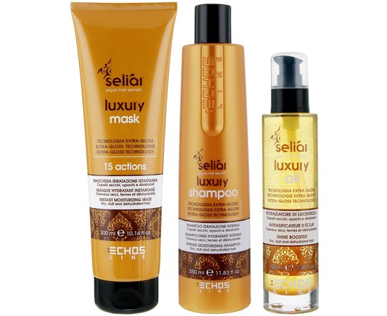 Echosline Seliar Luxury Kit Набір для зволоження волосся (шампунь + маска + масло), 350 + 300 + 100 мл, фото 