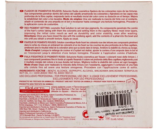 Средство для лучшей фиксации цвета Salerm Red Fix, 12x5 ml, изображение 2