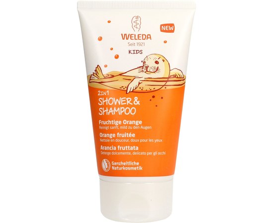Weleda Kids 2in1 Shower & Shampoo Fruchtige Orange Дитячий шампунь-гель для волосся і тіла Апельсин, 150 мл, фото 