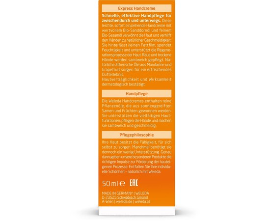 Крем для рук с облепихой Weleda SanddornHandcreme, 50 ml, изображение 2 Крем для рук с облепихой Weleda SanddornHandcreme, 50 ml, изображение 2