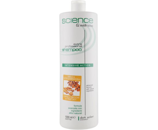 Шампунь с медом и миндальным молоком для сухих волос Dott. Solari Science & Welness Honey And Almond Milk Shampoo For Dry Hair, 1000 ml