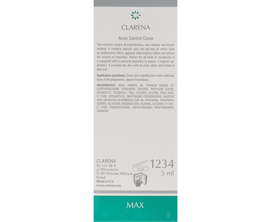Clarena Max Dermasebum Acne Control Cover Маскирующий антибактеріальний коректор проти акне, 5 мл, фото _ab__is.image_number.default