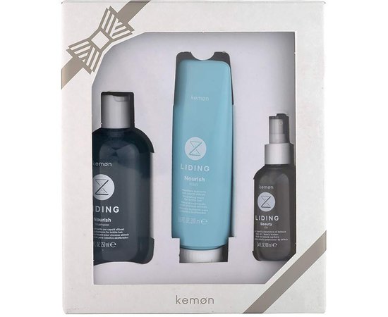Kemon Liding Nourish Gift Box Набір для сухого волосся в подарунковій упаковці (шампунь + маска + масло), 250 мл + 200 мл + 100 мл, фото 