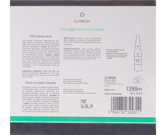 Clarena Bio Redless U Overnight Anti-Rosacea Serum Нічна сироватка для шкіри з розацеа і куперозом, 10 x 3 мл, фото _ab__is.image_number.default Clarena Bio Redless U Overnight Anti-Rosacea Serum Нічна сироватка для шкіри з розацеа і куперозом, 10 x 3 мл, фото _ab__is.image_number.default