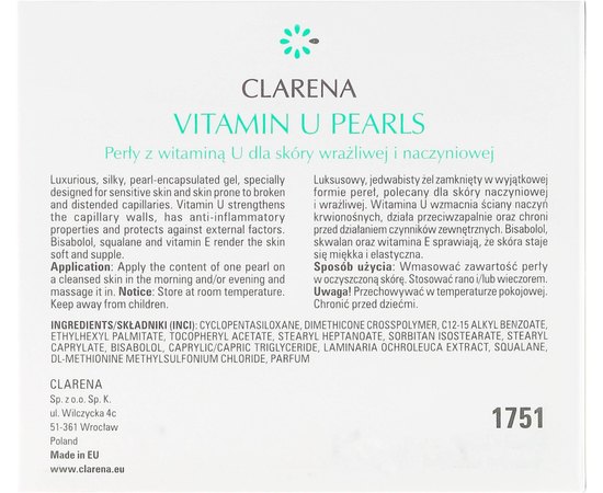 Жемчужины для сосудистой кожи Clarena Bio Redless U Vitamin U Pearls, 30 шт, изображение 2 Жемчужины для сосудистой кожи Clarena Bio Redless U Vitamin U Pearls, 30 шт, изображение 2