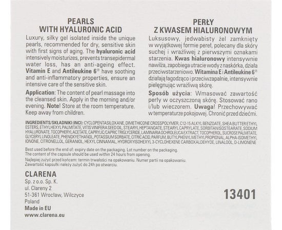 Жемчужины с гиалуроновой кислотой Clarena Hyaluron Pearls, 30 шт, изображение 2