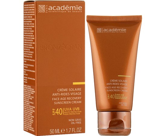 Крем для лица солнцезащитный регенерирующий SPF40 Academie Bronzecran Face Age Recovery Sunscreen Cream, 50 ml, изображение 2