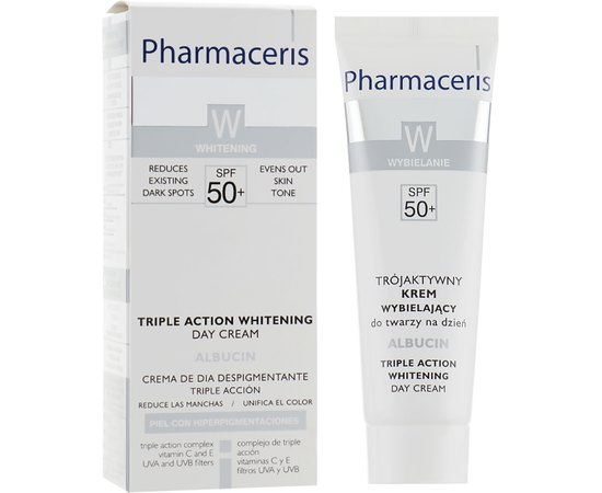 Дермазащитный крем с осветляющим комплексом тройного действия SPF50 Pharmaceris W Albucin, 30 ml, изображение 2