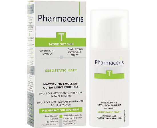 Эмульсия для лица интенсивно матирующая Pharmaceris T Sebostatic Matt Intense Face Mattifying Cream-Gel, 50 ml, изображение 2
