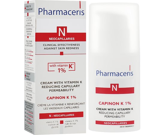 Pharmaceris N Capinon K 1% Cream With Vitamin K Крем ущільнює судини з вітаміном К, 30 мл, фото _ab__is.image_number.default