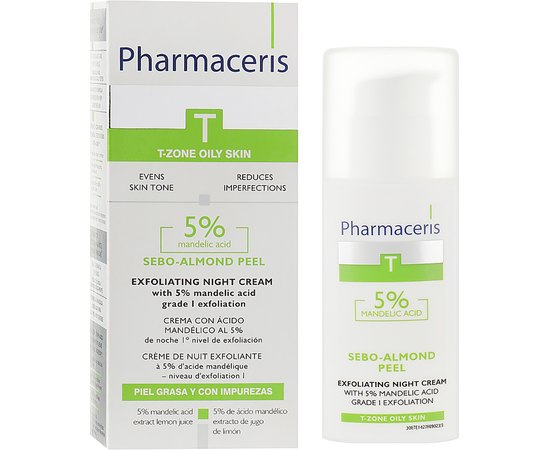 Ночной крем-пилинг с 5% миндальной кислотой Pharmaceris T Sebo-Almond Peel 5% Exfoliting Night Cream, 50 ml, изображение 2