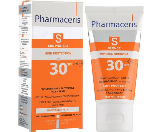 Солнцезащитный крем для лица увлажняющий SPF30 Pharmaceris S Sun Protect Hydrating & Protective Face Cream, 50 ml, изображение 2