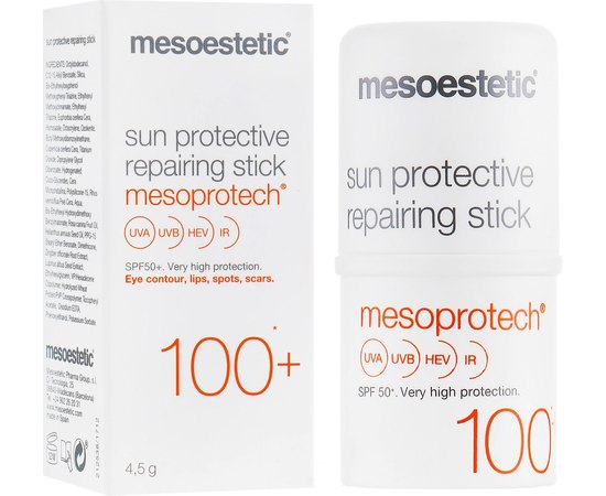 Стик восстанавливающий солнцезащитный для чувствительных зон SPF50+ Mesoestetic Mesoprotech Sun Protective Repairing Stick 100, 4.5 g, изображение 2