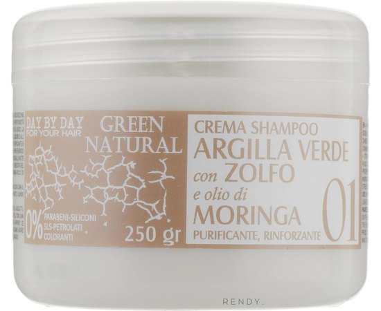 Крем-шампунь із зеленою глиною, біосерою та олією моринги Alan Jey Green Natural Cream-Shampoo, 250 ml, фото 